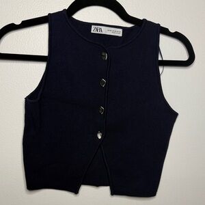 Zara Midnight Blue Sleeveless Button vest